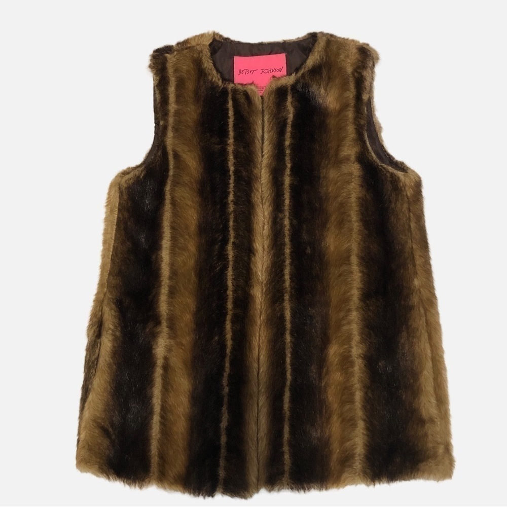 Betsey Johnson Faux Fur Vest Brown Size S Old Money Mob Wife